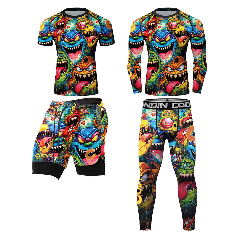 Rash Guard - 3D kleurrijke monster graffiti heren compressie